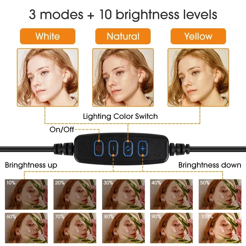 Anneau lumineux LED 10 pouces à intensité variable avec mini trépied pour téléphone, idéal pour selfies et vidéos en direct 3