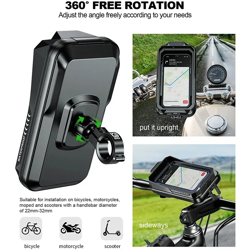 Support de téléphone étanche et réglable pour moto et vélo, fixation universelle antichute pour guidon 4