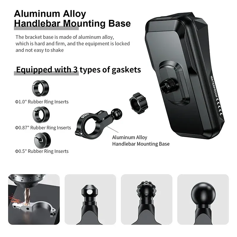 Support de téléphone étanche et réglable pour moto et vélo, fixation universelle antichute pour guidon 5