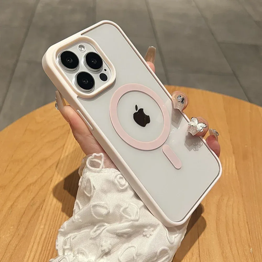 Coque magnétique en titane naturel mat pour iPhone 16, 15, 14, 13, 12 et 11 (Pro, Pro Max, Plus, Mini), compatible MagSafe, coque rigide antichoc 11