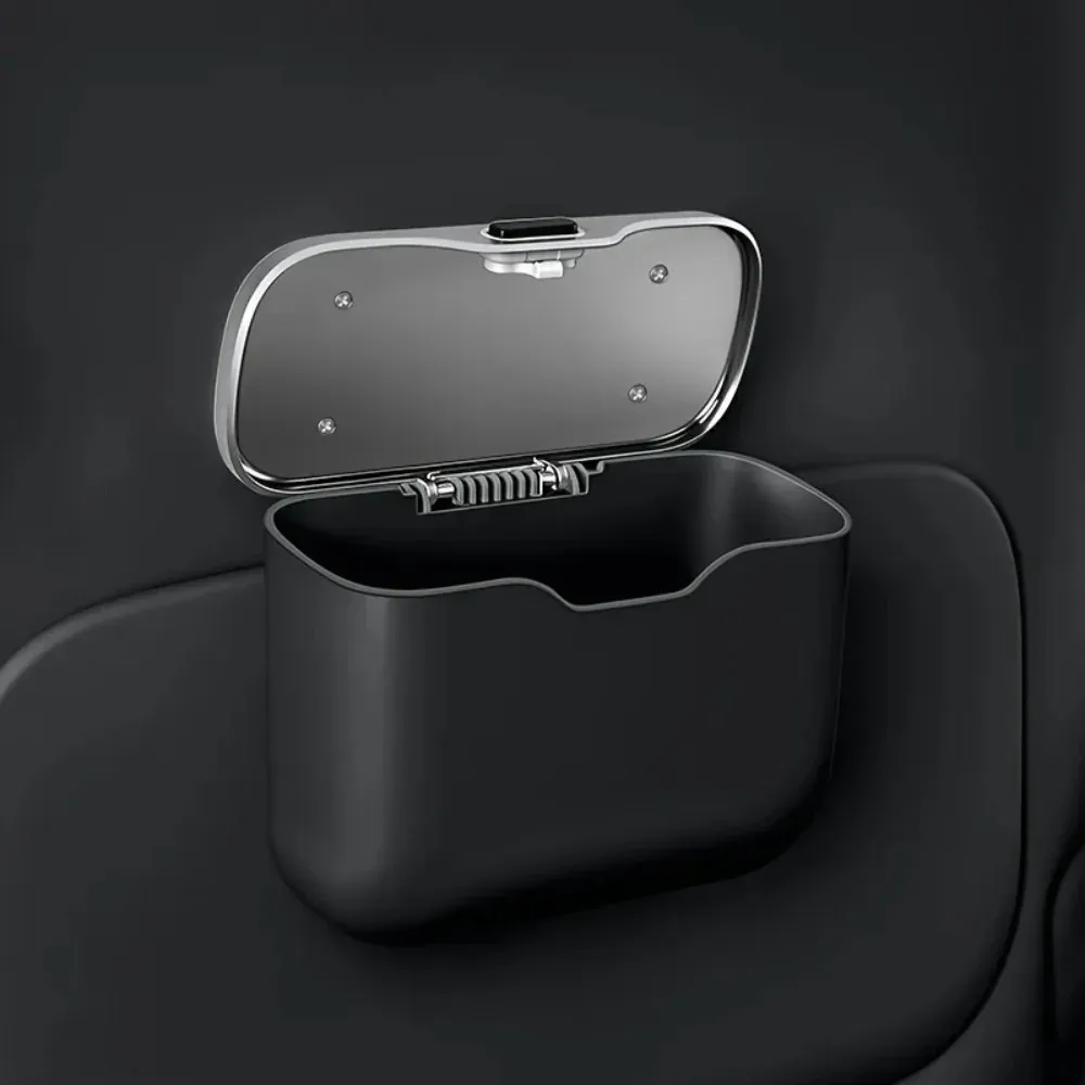 Poubelle de voiture multifonctionnelle à couvercle à bouton-poussoir, avec bac de rangement suspendu pour usage humide et sec 2