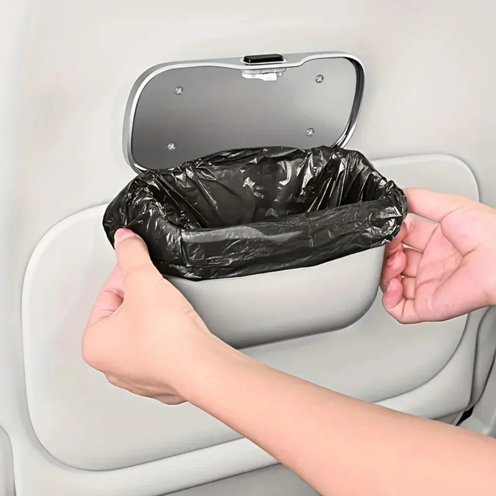 Poubelle de voiture multifonctionnelle à couvercle à bouton-poussoir, avec bac de rangement suspendu pour usage humide et sec 5