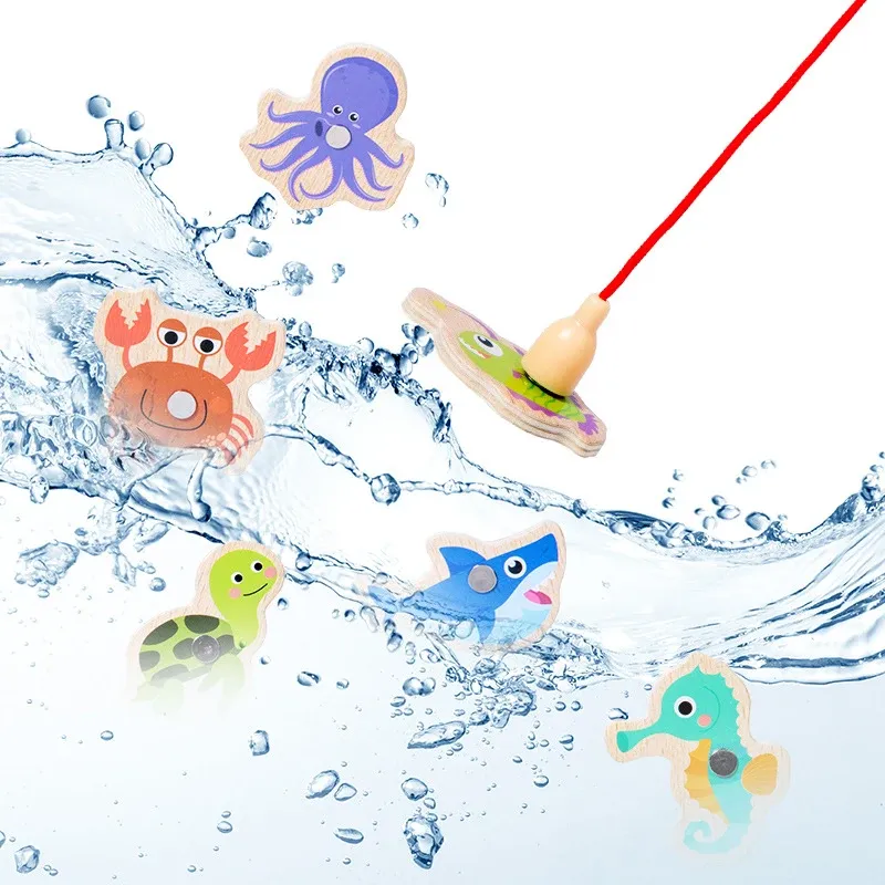 Jeu de pêche magnétique en bois Montessori : poissons de la vie marine, jouet éducatif interactif pour enfants 4