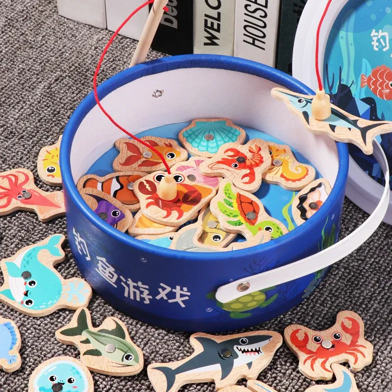 Jeu de pêche magnétique en bois Montessori : poissons de la vie marine, jouet éducatif interactif pour enfants 5