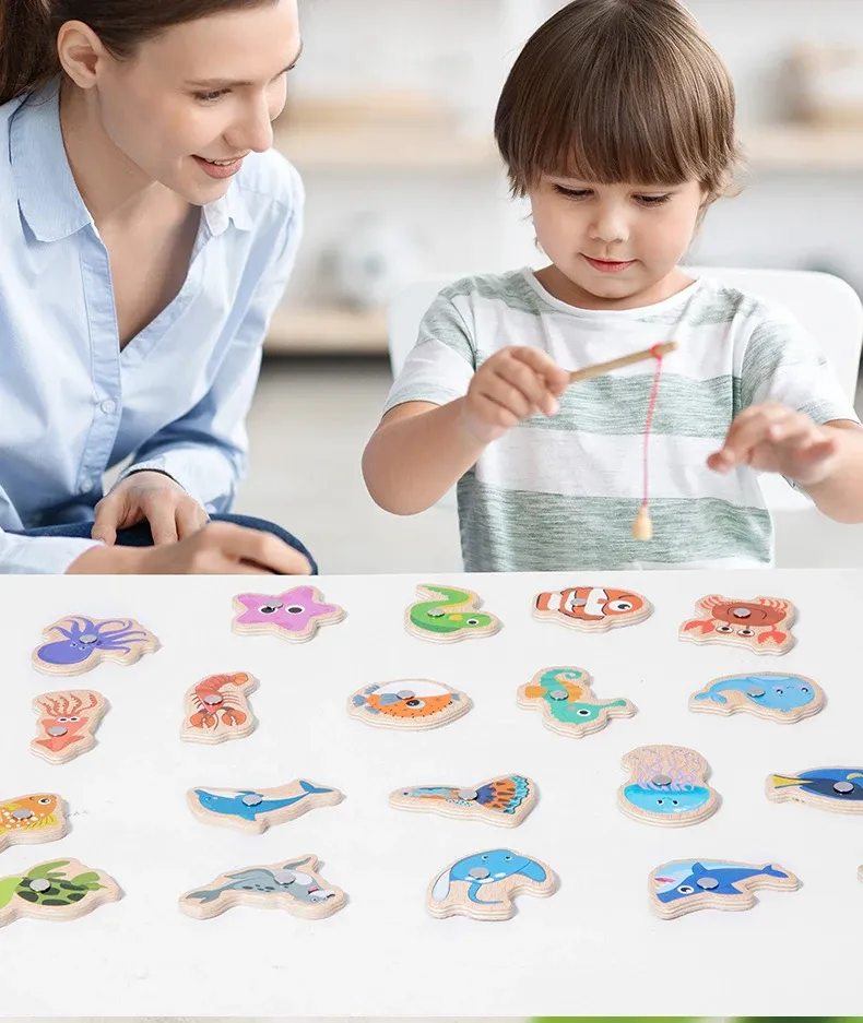 Pièces magnétiques en bois pour jeu de pêche
