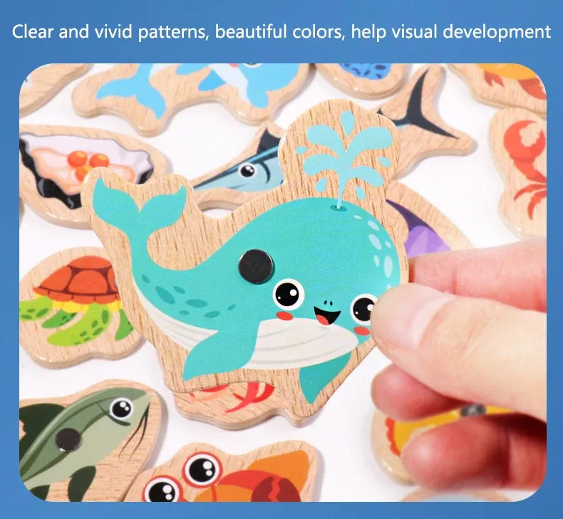 Poissons en bois colorés pour jeu de pêche