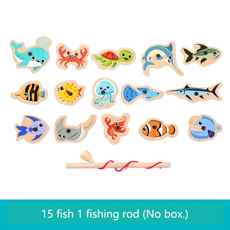 Jeu de pêche magnétique en bois Montessori : poissons de la vie marine, jouet éducatif interactif pour enfants 11