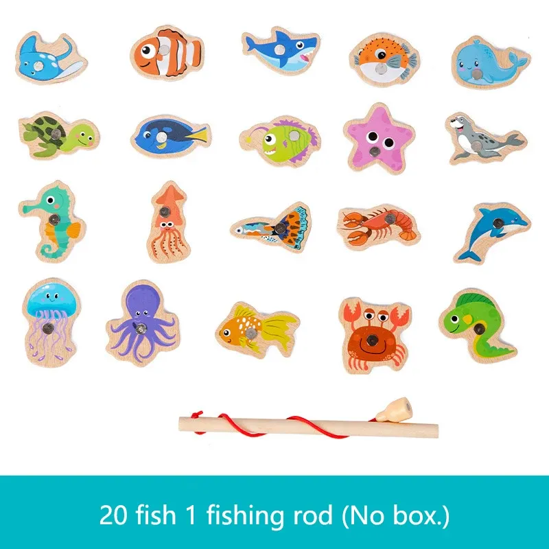 Jeu de pêche magnétique en bois Montessori : poissons de la vie marine, jouet éducatif interactif pour enfants 12