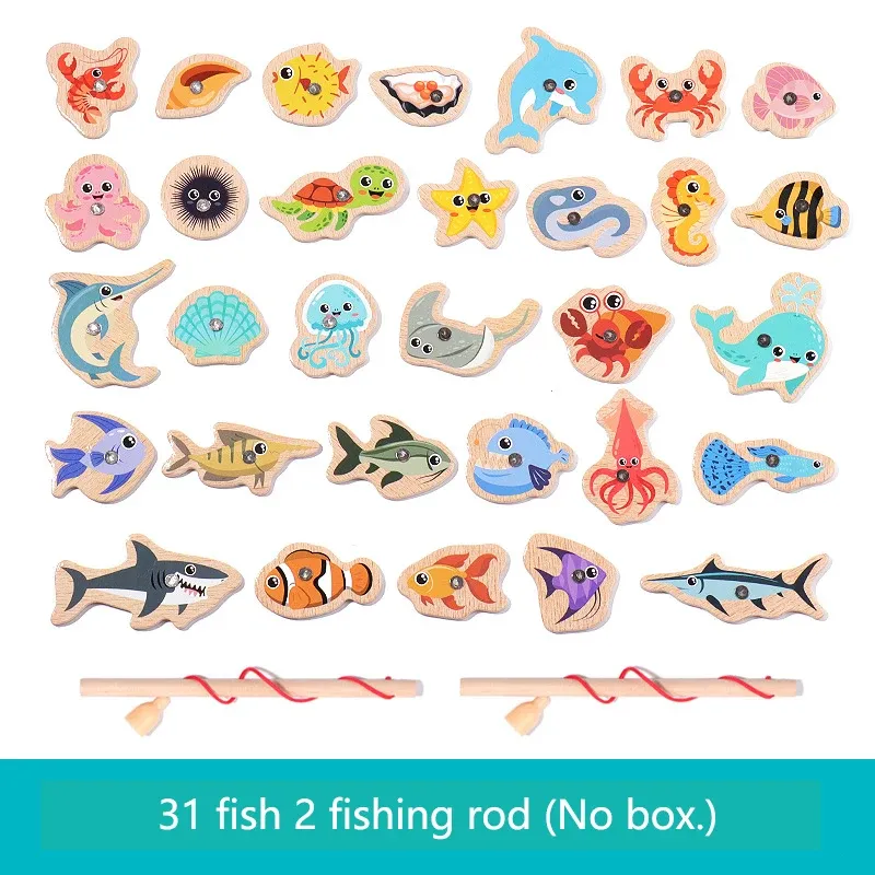 Jeu de pêche magnétique en bois Montessori : poissons de la vie marine, jouet éducatif interactif pour enfants 9