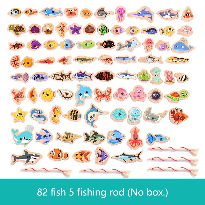 Jeu de pêche magnétique en bois Montessori : poissons de la vie marine, jouet éducatif interactif pour enfants 8