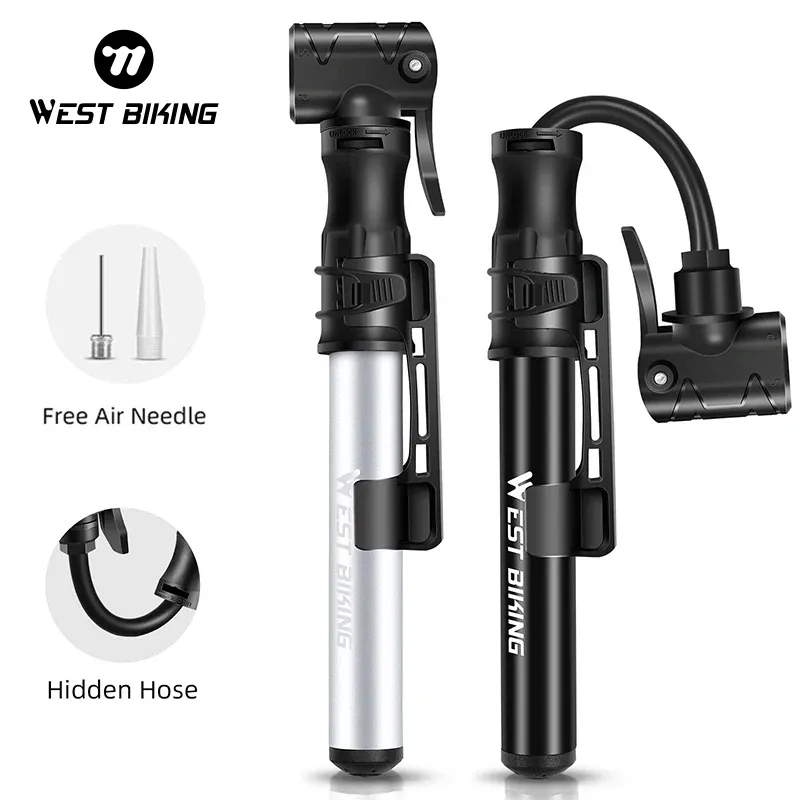 WEST BIKING – Mini pompe à vélo portable en alliage d'aluminium, gonfleur de pneus manuel à poignée sphérique, valve Schrader et Presta, pour VTT et vélo de route - Image 1
