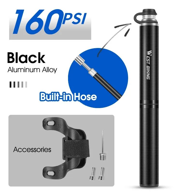 WEST BIKING – Mini pompe à vélo portable en alliage d'aluminium, gonfleur de pneus manuel à poignée sphérique, valve Schrader et Presta, pour VTT et vélo de route 9