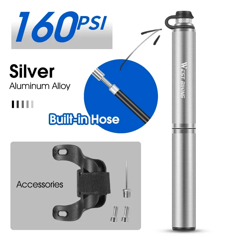 WEST BIKING – Mini pompe à vélo portable en alliage d'aluminium, gonfleur de pneus manuel à poignée sphérique, valve Schrader et Presta, pour VTT et vélo de route 7
