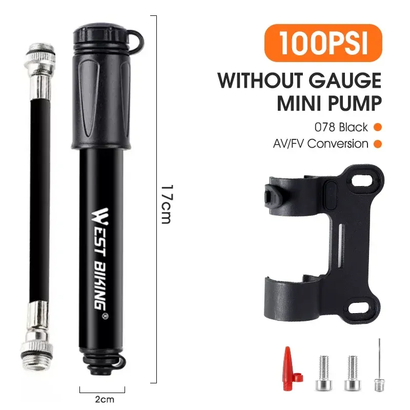 WEST BIKING – Mini pompe à vélo portable en alliage d'aluminium, gonfleur de pneus manuel à poignée sphérique, valve Schrader et Presta, pour VTT et vélo de route 10
