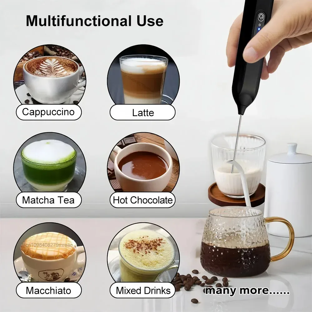 Mousseur à lait électrique sans fil rechargeable USB-C, mini fouet pour café 2
