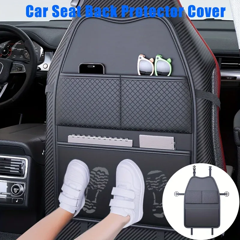 Housse de protection pour siège auto en PU avec coussin anti-coups de pied, poches de rangement et support de tablette multifonctionnel