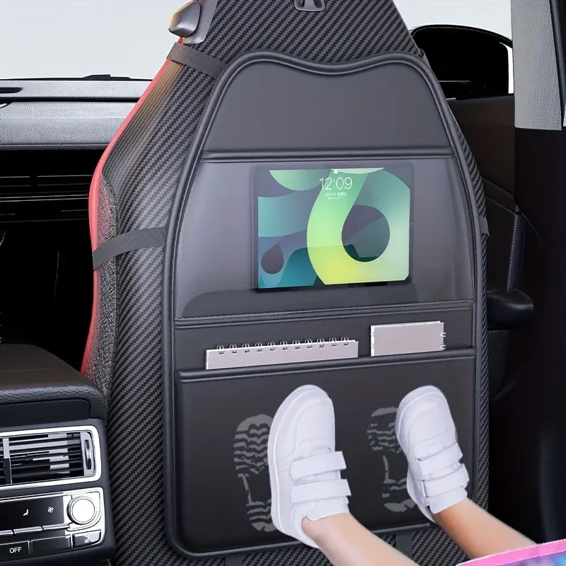 Housse de protection pour siège auto en PU avec coussin anti-coups de pied, poches de rangement et support de tablette multifonctionnel 2