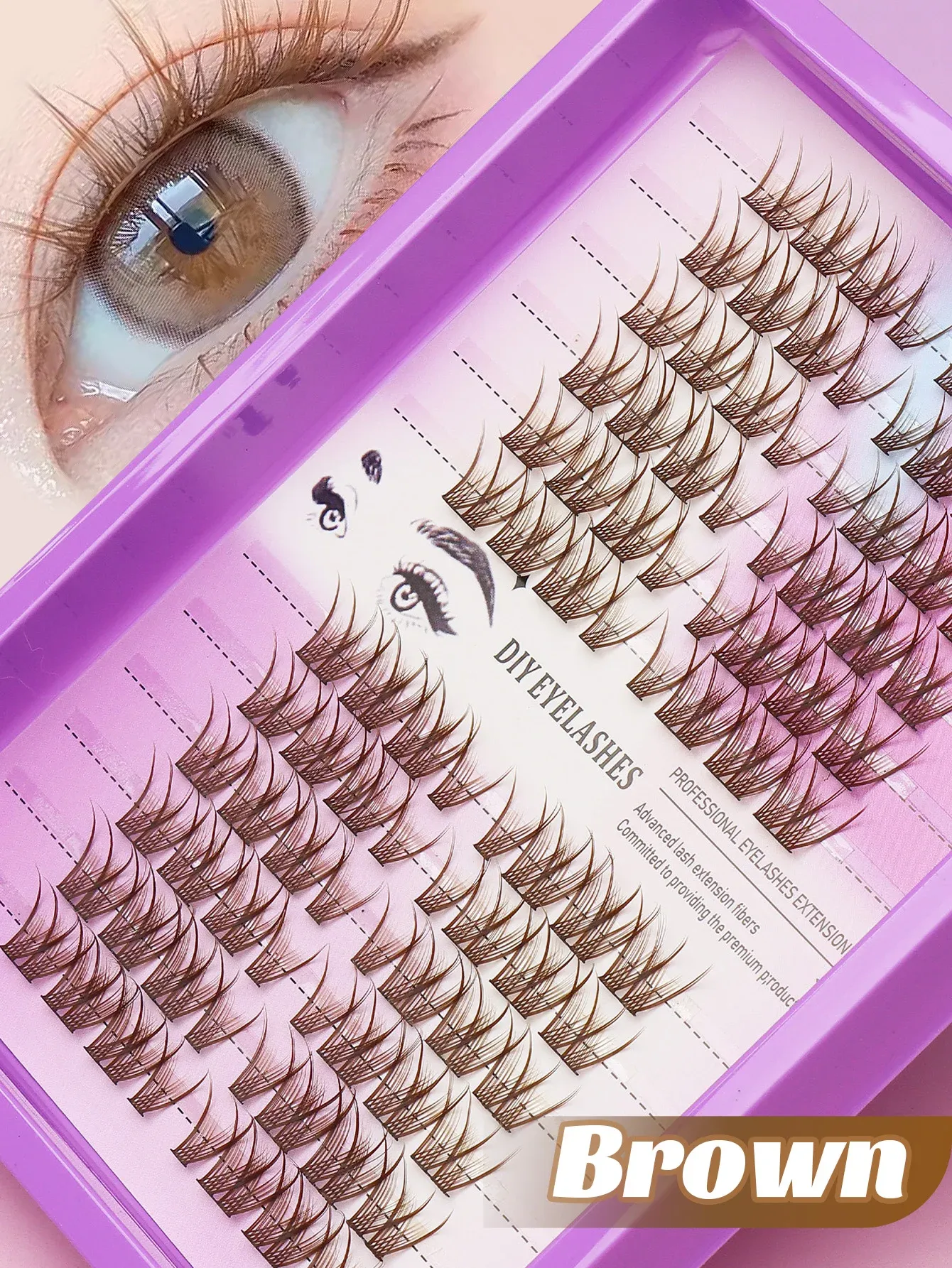 Extensions de cils individuelles 80 pièces, courbure C, marron, cils naturels segmentés, lot de cils, accessoires de maquillage 10