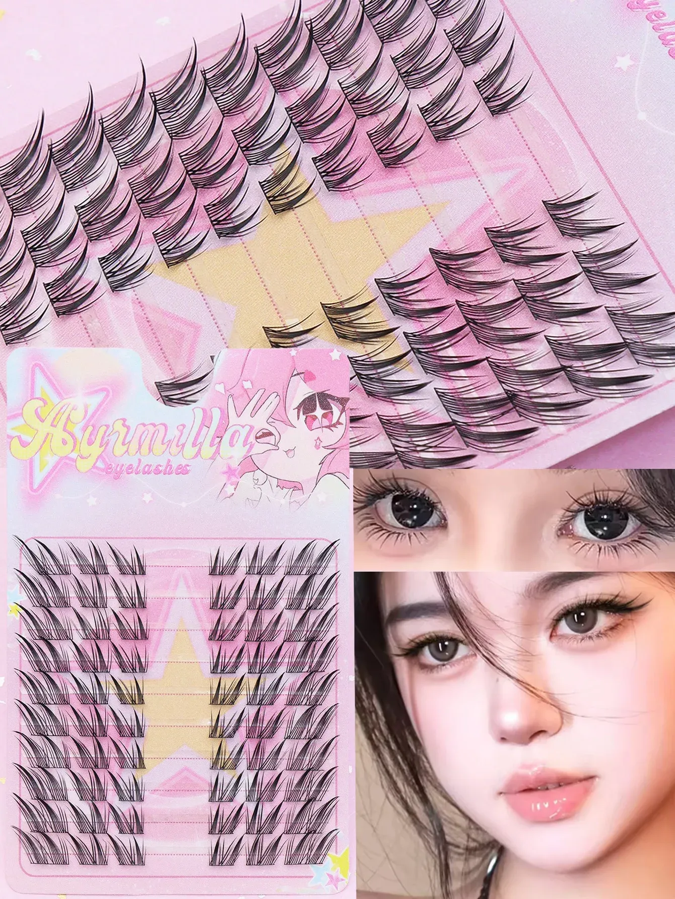 Extensions de cils individuelles 80 pièces, courbure C, marron, cils naturels segmentés, lot de cils, accessoires de maquillage 8
