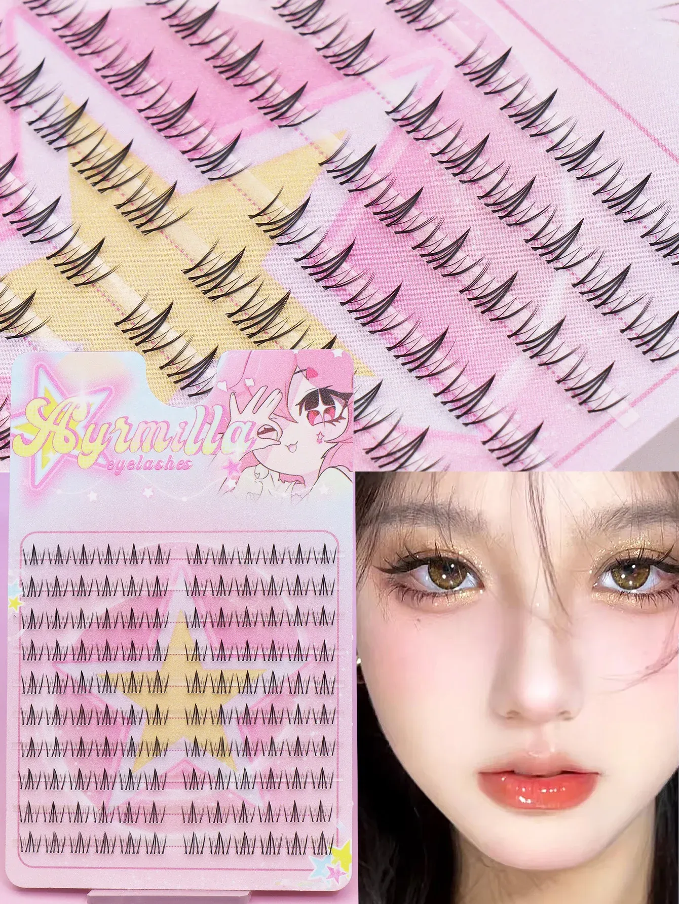 Extensions de cils individuelles 80 pièces, courbure C, marron, cils naturels segmentés, lot de cils, accessoires de maquillage 7