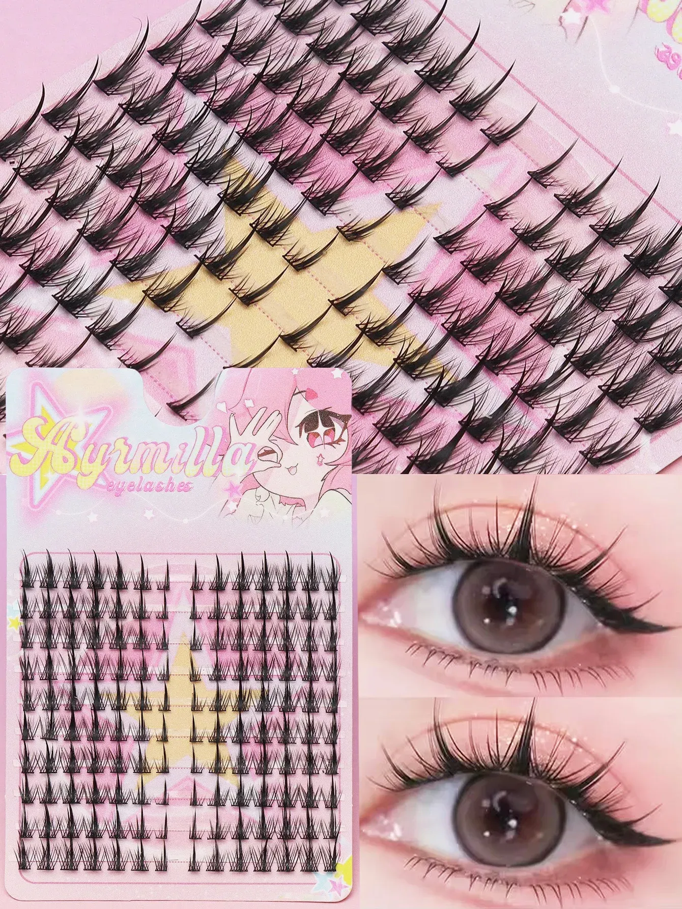 Extensions de cils individuelles 80 pièces, courbure C, marron, cils naturels segmentés, lot de cils, accessoires de maquillage 16
