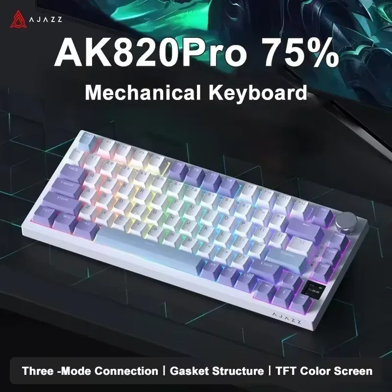 Clavier mécanique AJAZZ AK820 / AK820Pro 75 %, 82 touches, filaire monomode et sans fil Bluetooth, pour PC et ordinateur portable