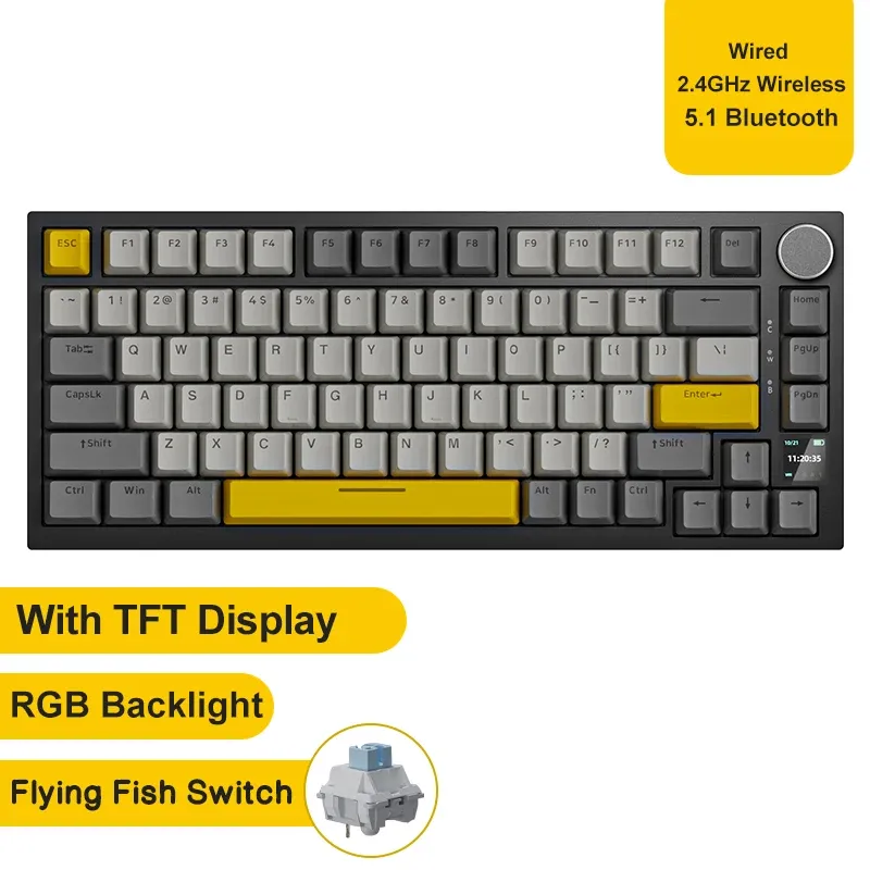 Clavier mécanique AJAZZ AK820 / AK820Pro 75 %, 82 touches, filaire monomode et sans fil Bluetooth, pour PC et ordinateur portable 14