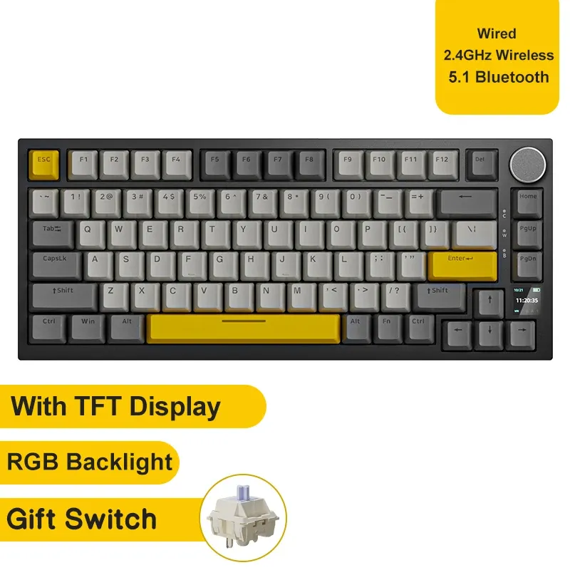 Clavier mécanique AJAZZ AK820 / AK820Pro 75 %, 82 touches, filaire monomode et sans fil Bluetooth, pour PC et ordinateur portable 8