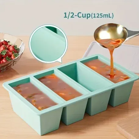 Plateau de congélation en silicone avec couvercle, empilable, pour la conservation des soupes, bouillons et sauces 3