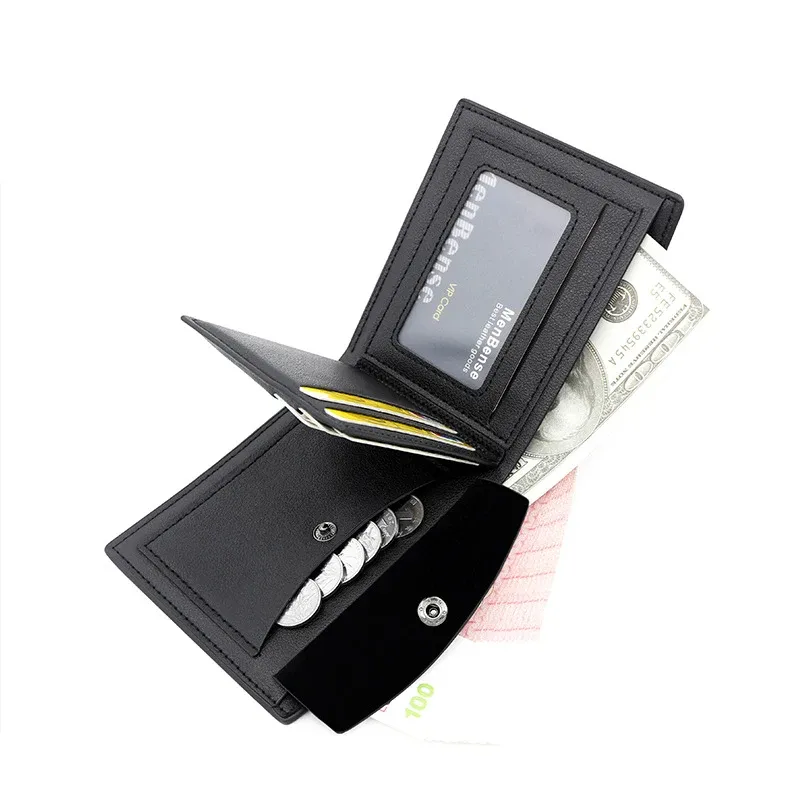 Portefeuille court en similicuir PU de haute qualité pour homme, avec fermeture éclair, porte-cartes et porte-photo, pochette à monnaie simple, mince et nouveau 3