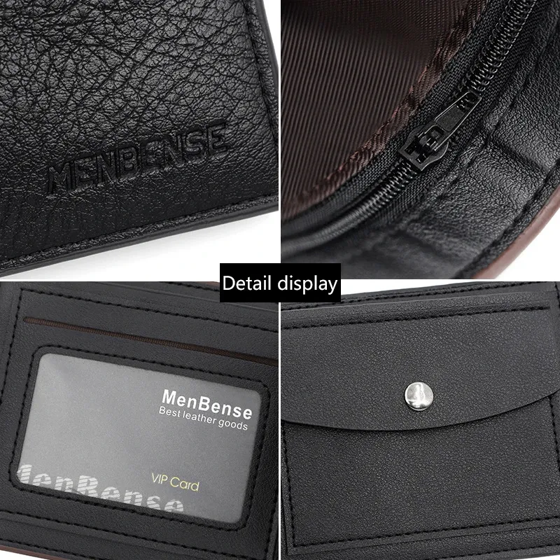 Portefeuille court en similicuir PU de haute qualité pour homme, avec fermeture éclair, porte-cartes et porte-photo, pochette à monnaie simple, mince et nouveau 4