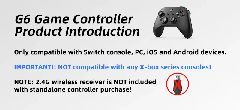 Manette de jeu mobile sans fil G6, vue d'ensemble