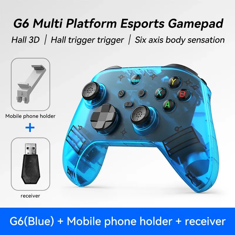 Manette de jeu mobile sans fil G6 avec gâchettes et joysticks à effet Hall, compatible Switch, PC, Android et iOS 8