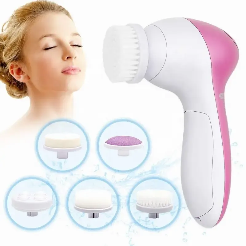 Nettoyeur facial électrique 5 en 1, brosse nettoyante pour le visage, appareil de nettoyage, spa, soin de la peau, masseur, outil d'élimination des points noirs, accessoires de nettoyage du visage
