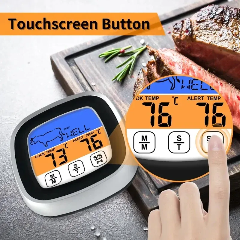 Thermomètre numérique à viande avec écran LCD tactile, minuterie et sonde de précision 4