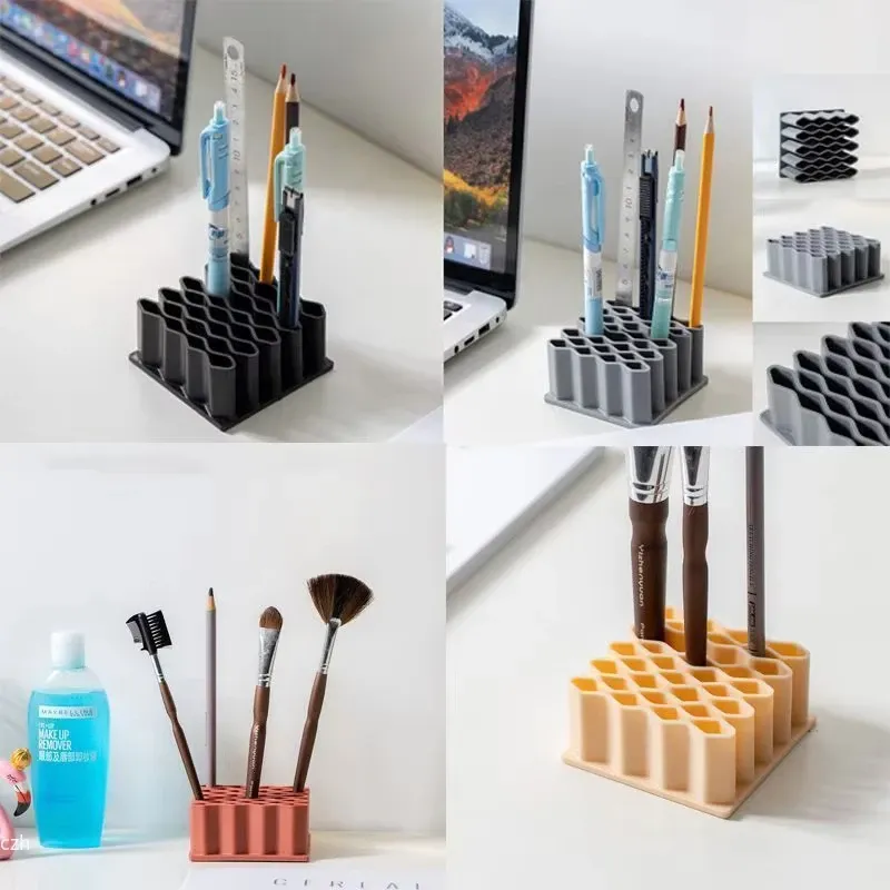 Organisateur de bureau en plastique à compartiments multiples pour cosmétiques, stylos et pinceaux de maquillage 3
