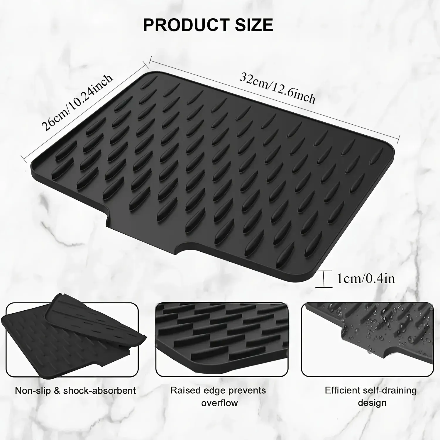 Tapis d'égouttage en silicone pour cuisine à design intégré, facile à nettoyer, pour plan de travail, évier et réfrigérateur 6