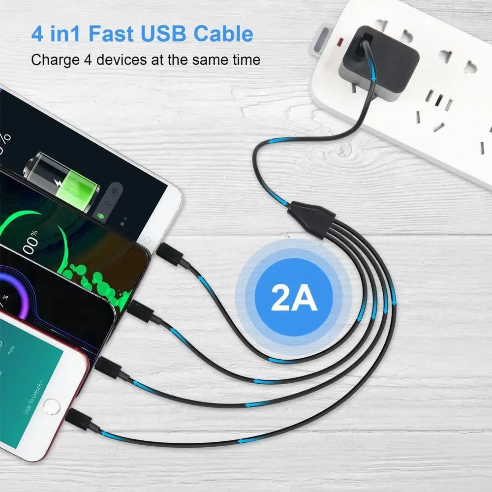 Câble de charge court 5 V USB-A vers USB-C multi 4 en 1, câble adaptateur répartiteur micro USB avec 4 ports USB-C PD 2