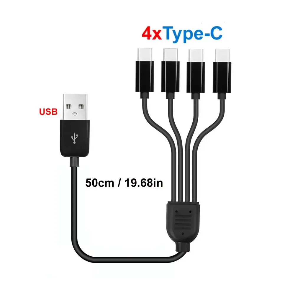 Câble de charge court 5 V USB-A vers USB-C multi 4 en 1, câble adaptateur répartiteur micro USB avec 4 ports USB-C PD 9