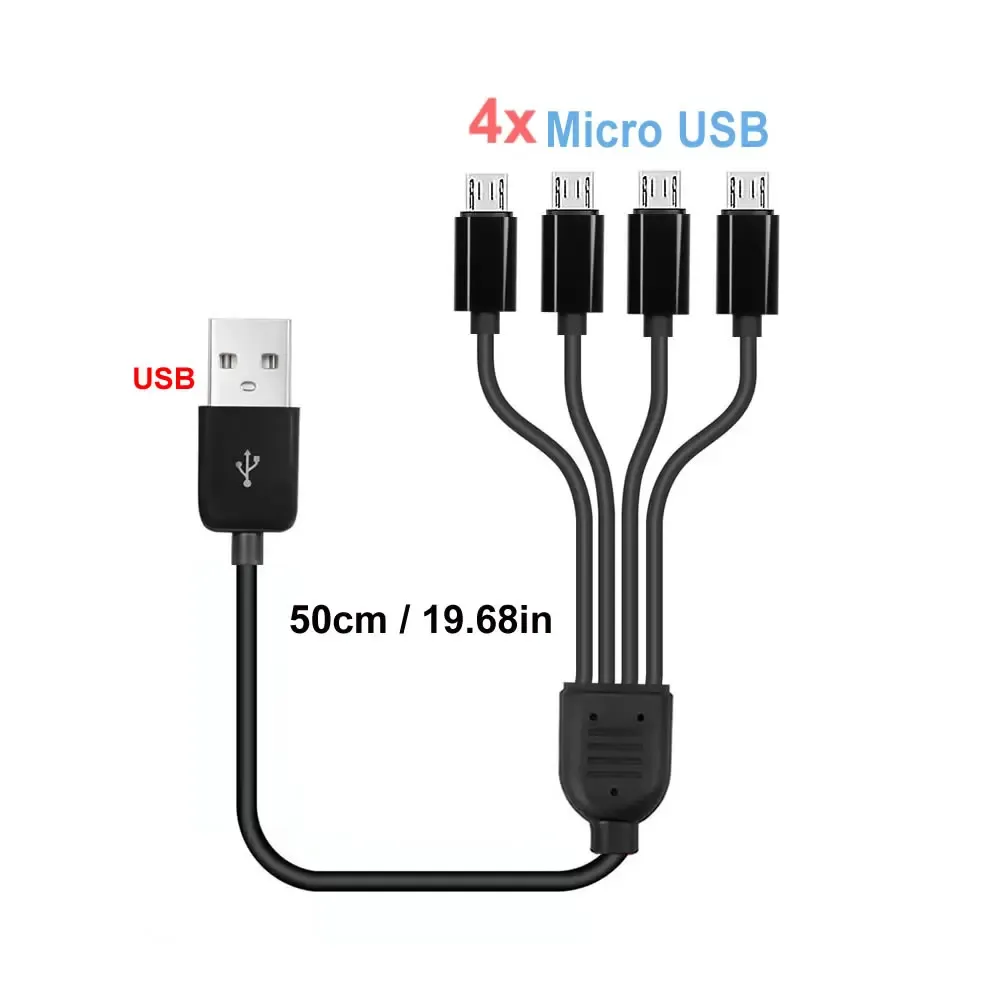 Câble de charge court 5 V USB-A vers USB-C multi 4 en 1, câble adaptateur répartiteur micro USB avec 4 ports USB-C PD 10