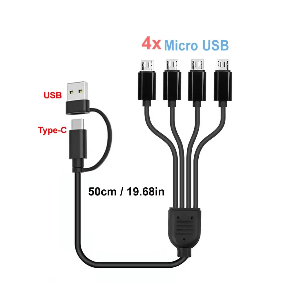 Câble de charge court 5 V USB-A vers USB-C multi 4 en 1, câble adaptateur répartiteur micro USB avec 4 ports USB-C PD 12
