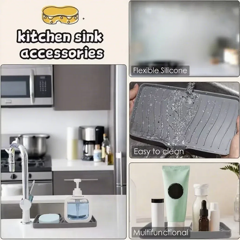 Porte-savon de salle de bain en silicone, porte-éponge pour évier de cuisine, support d'éponge et de savon pour douche, porte-savon en caoutchouc avec égouttoir 2
