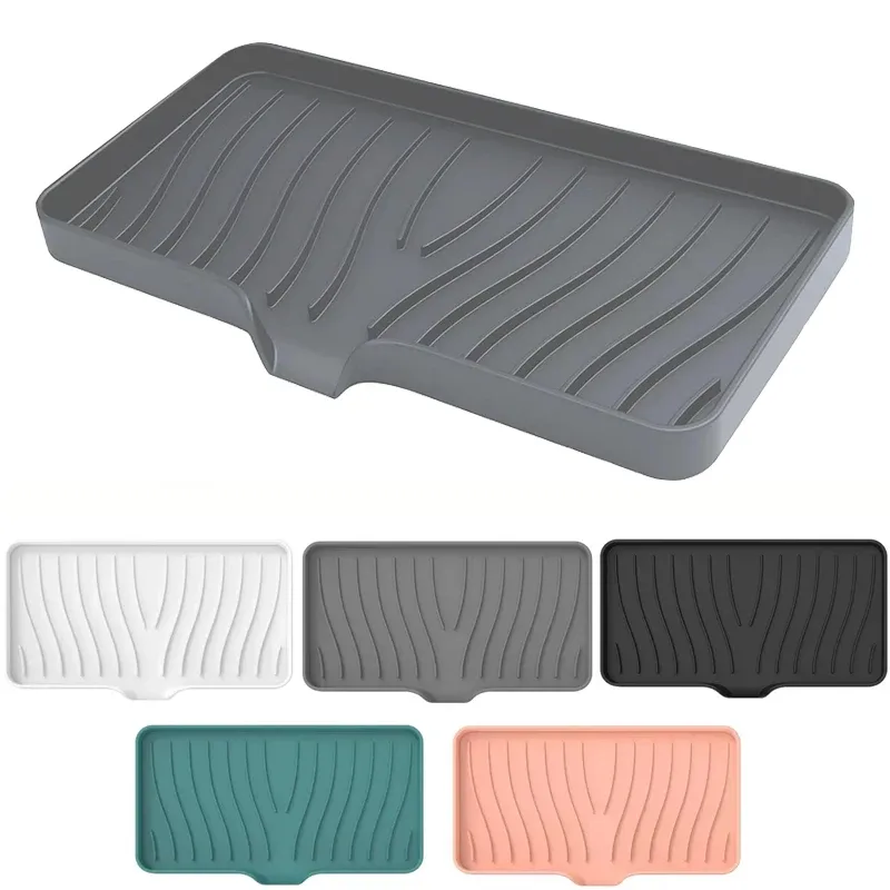 Porte-savon en silicone gris avec évacuation, vue d'ensemble