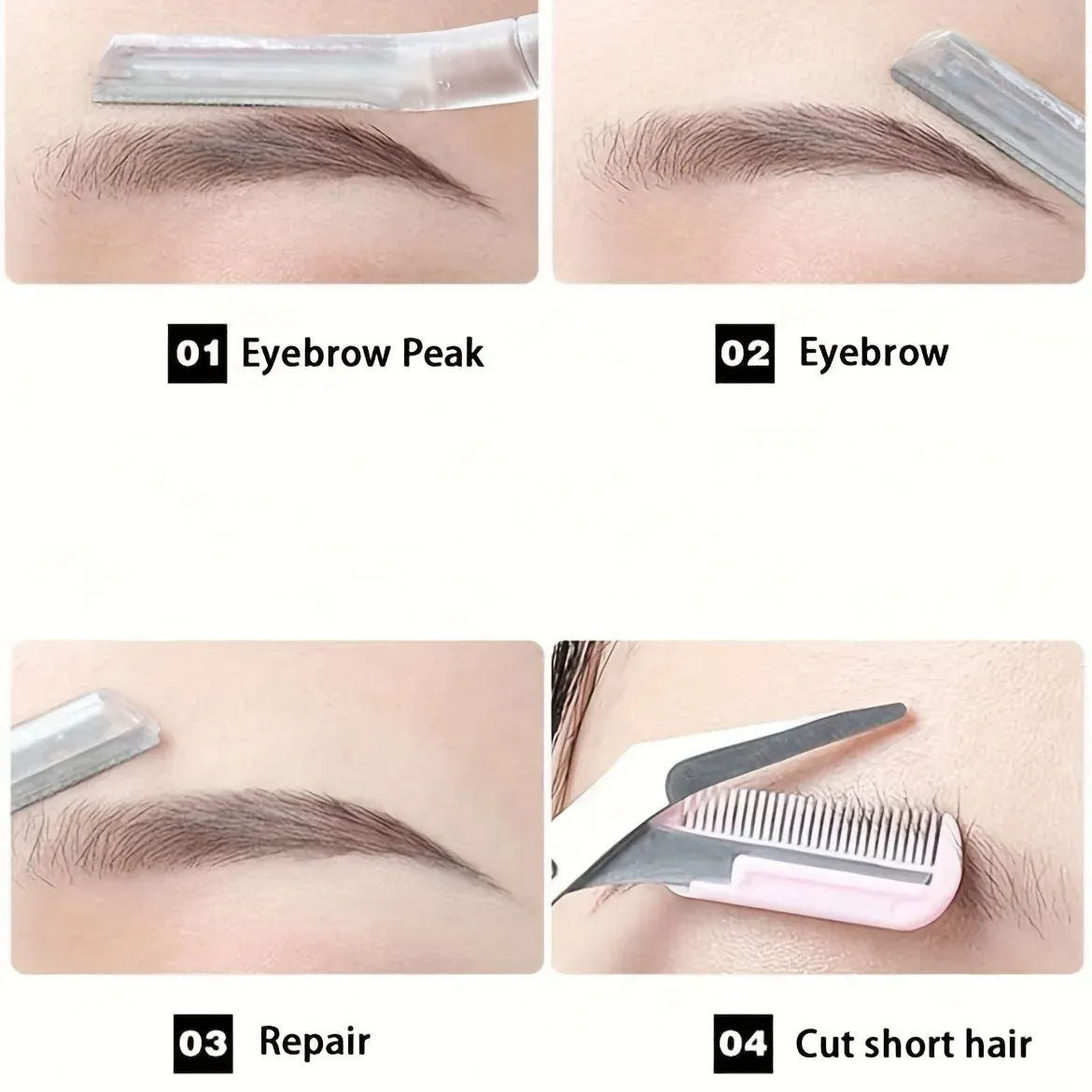 Ensemble tondeuse à sourcils et rasoir de sécurité 4 pièces – Outil de dermaplanage à long manche pour le visage et le corps 6