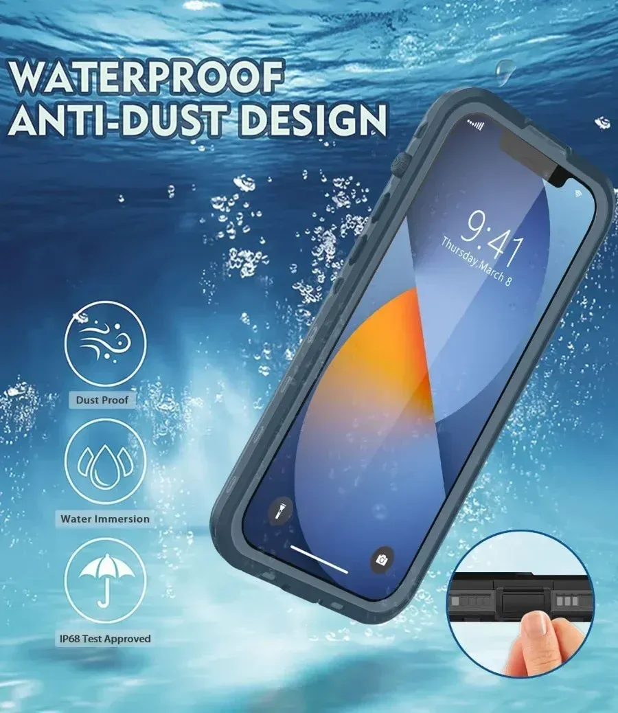 Coque transparente étanche IP68 pour iPhone 16, 15, 14, 13, 12, 11, XS, XR et X, protection antichoc 2
