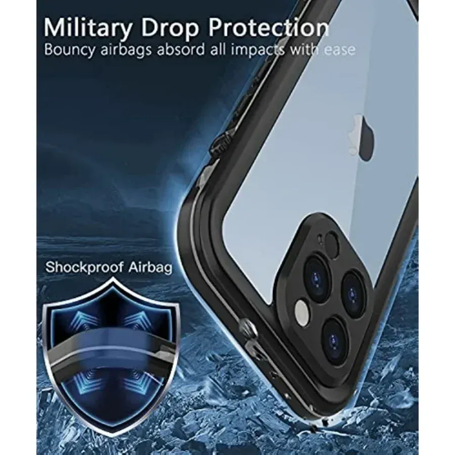 Coque transparente étanche IP68 pour iPhone 16, 15, 14, 13, 12, 11, XS, XR et X, protection antichoc 4