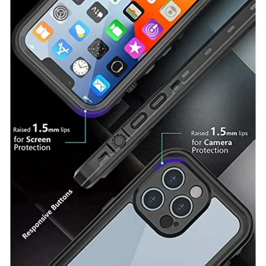 Coque transparente étanche IP68 pour iPhone 16, 15, 14, 13, 12, 11, XS, XR et X, protection antichoc 5