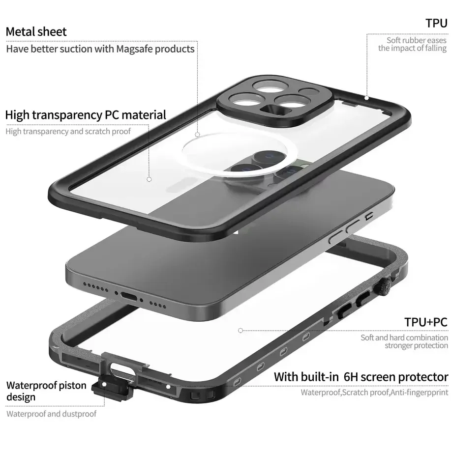 Coque transparente avec anneau magnétique MagSafe intégré
