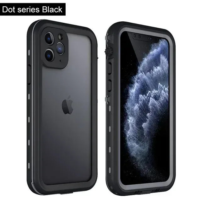 Coque transparente étanche IP68 pour iPhone 16, 15, 14, 13, 12, 11, XS, XR et X, protection antichoc 8