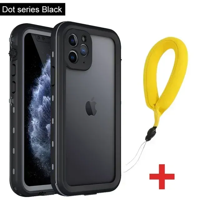 Coque transparente étanche IP68 pour iPhone 16, 15, 14, 13, 12, 11, XS, XR et X, protection antichoc 7